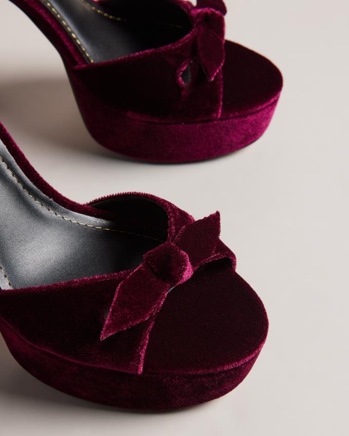 Sandale Ted Baker Velvet Bow Platform Heeled Bordeaux Femme | LFI-15024655